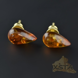 Small stud amber earrings with silver-gold